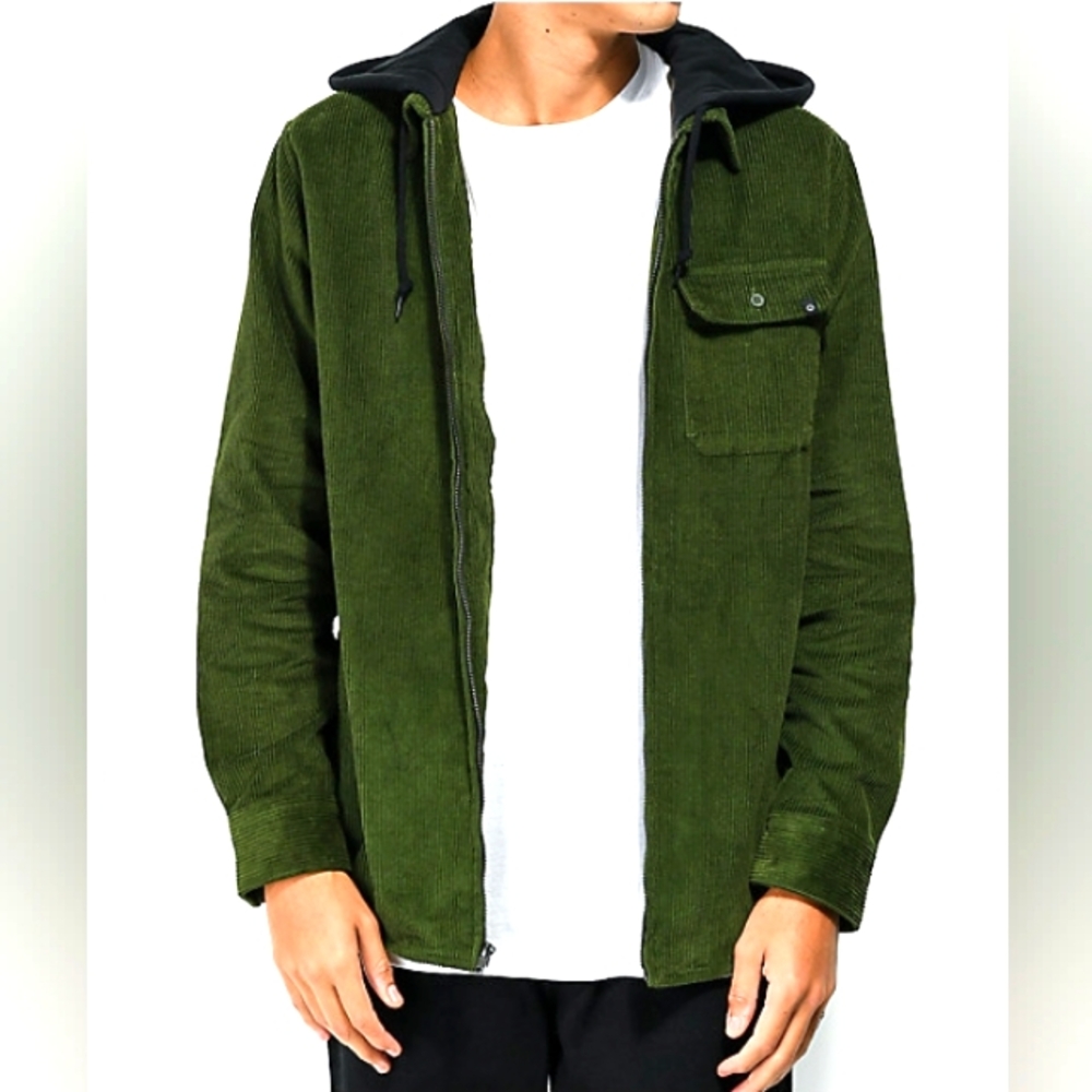 Empyre NWT  Men's Corduroy Hooded Jacker Green Zip Up With Pokets XL